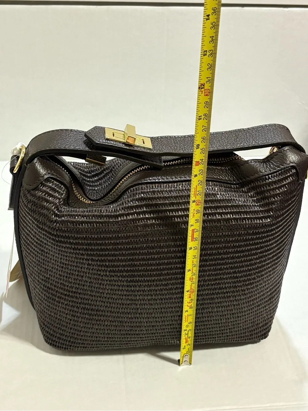 Woven Shoulder Bag in Dark Brown with Gold Hardware - Picture 5 of 6